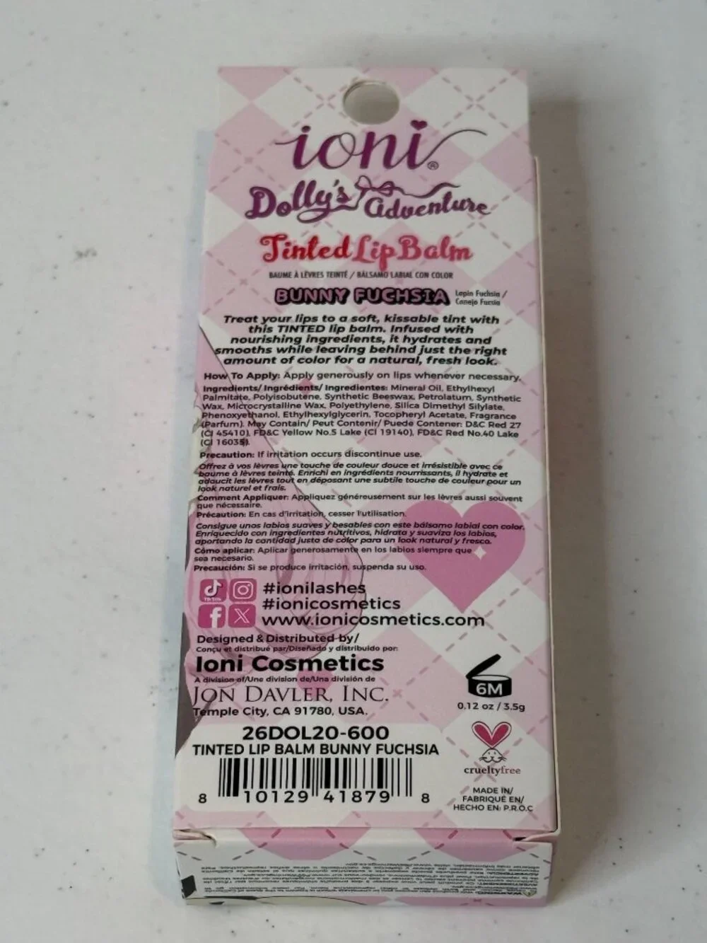 Ioni Dolly's Adventure Bunny Fuchsia Tinted Lip Balm